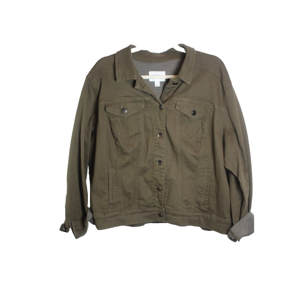 Market & Spruce Women's XXL Olive Green Stretch Denim Jean Jacket - Picture 2 of 7